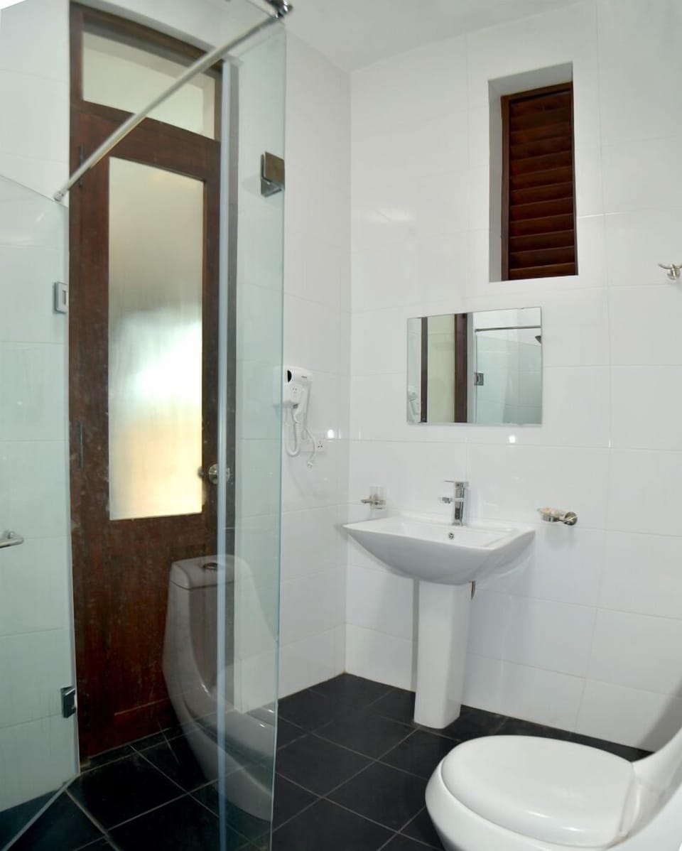 Shower, free toiletries, hair dryer, bathrobes