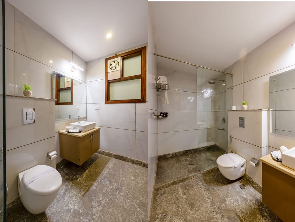 Deluxe Double Room | Bathroom | Shower, free toiletries, hair dryer, slippers