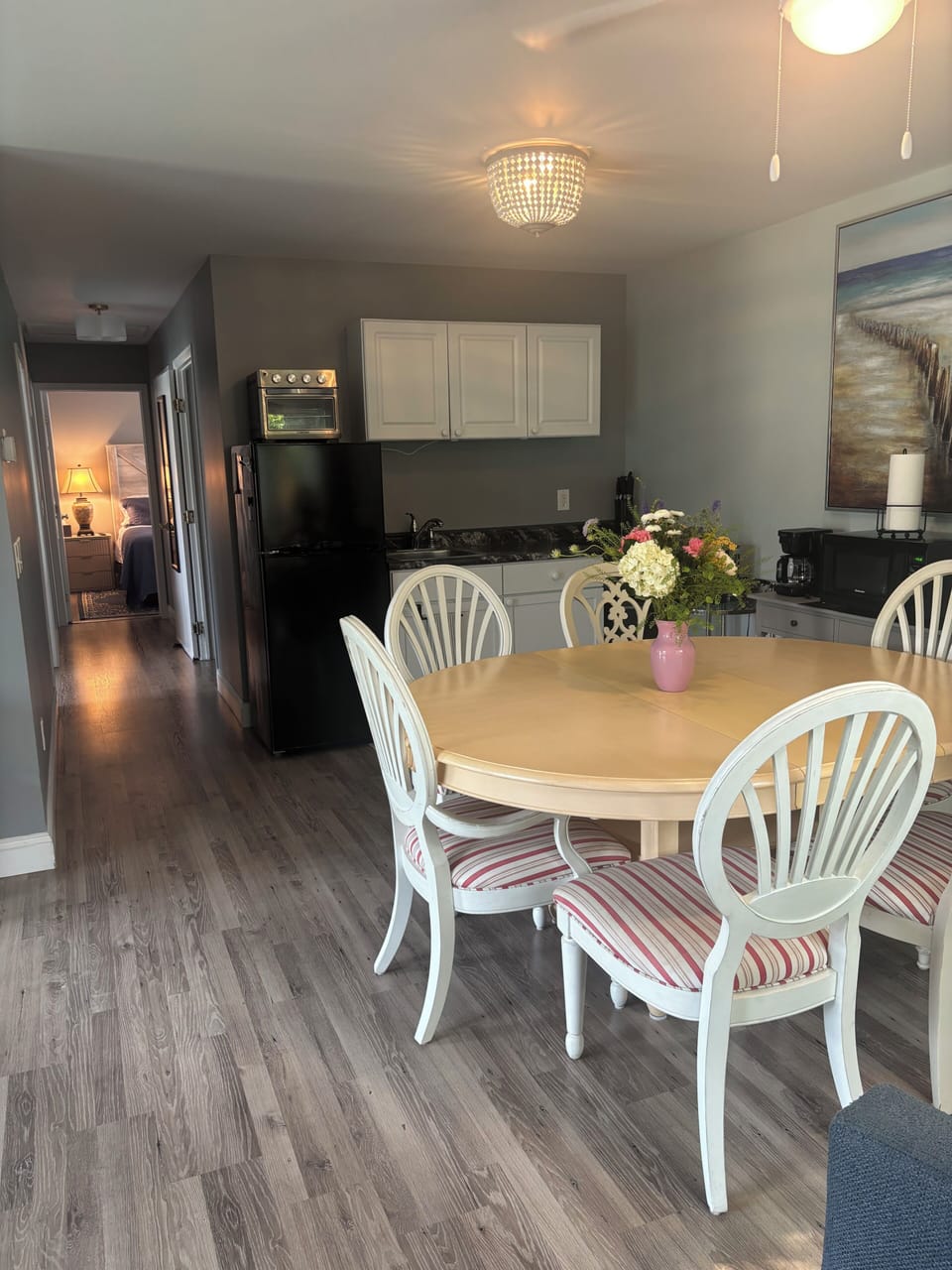 The kitchenette has everything but a dishwasher and an oven!