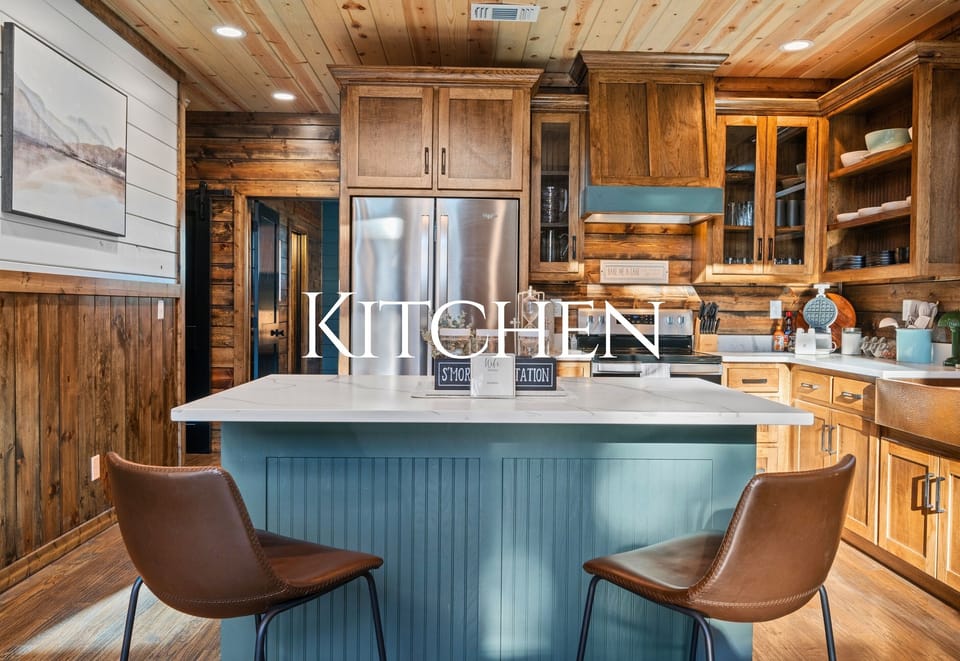 Cooking here is enjoyable thanks to the roomy layout, warm wood finishes, and a kitchen setup that feels both charming and practical.