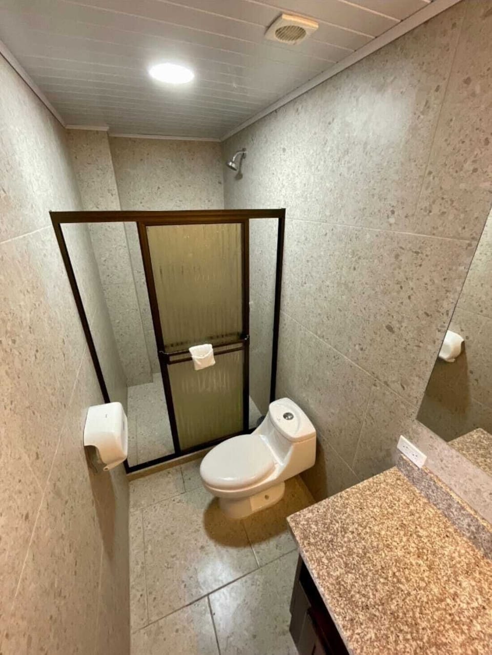 Double Room, 2 Double Beds | Bathroom | Shower, towels, soap, shampoo