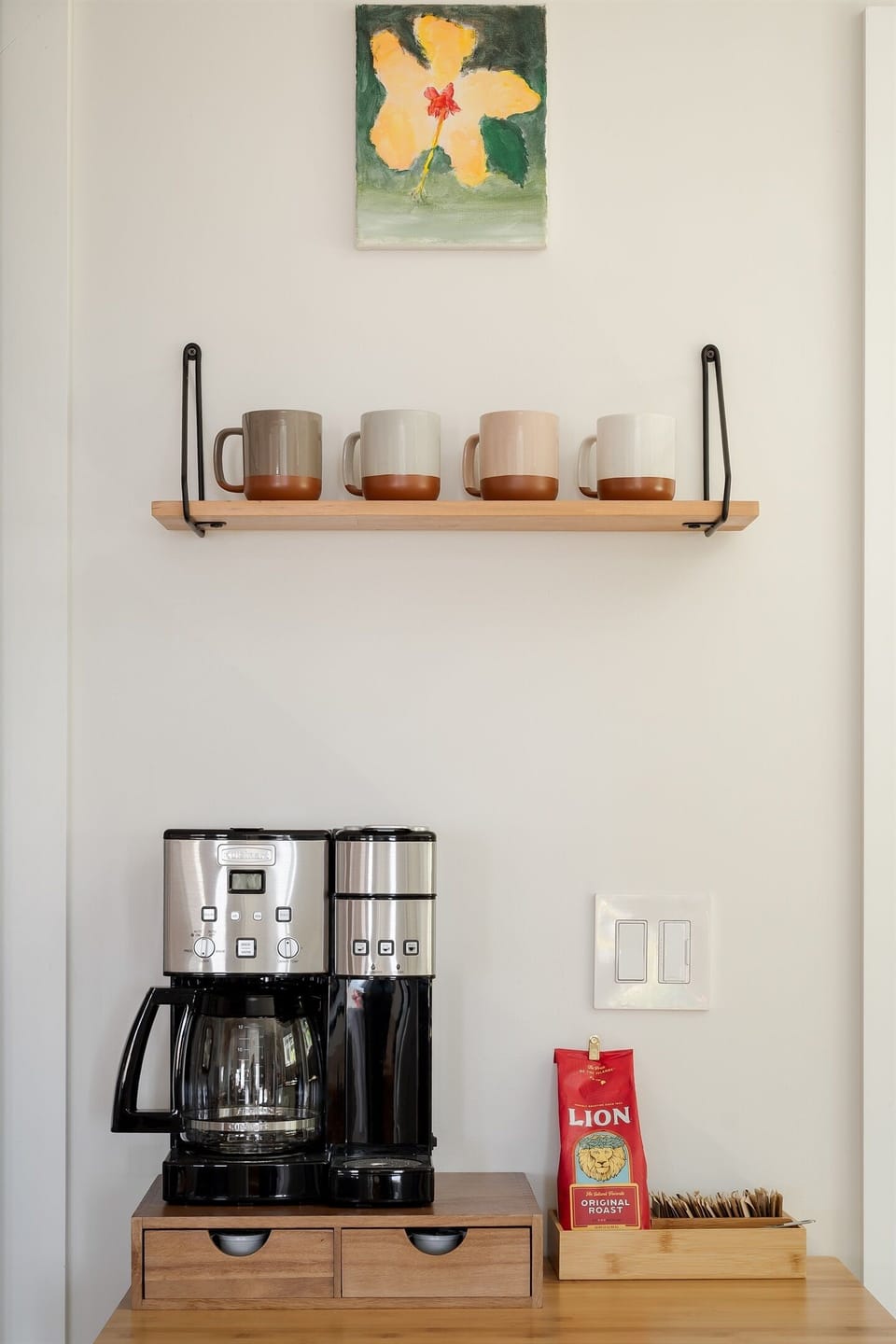 coffee bar with drip coffee and Keurig