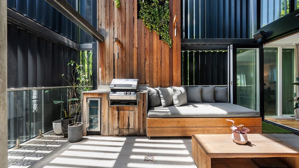Natural lighting at this BBQ and seating area