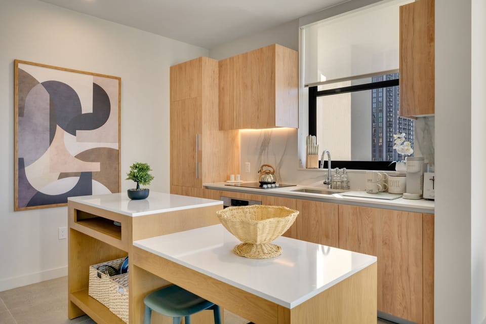 Sleek kitchen island with modern finishes
