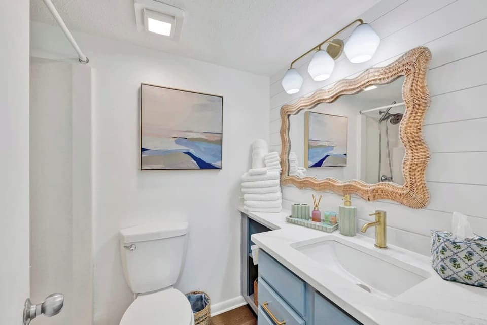 Beautifully renovated bathroom with luxury spa linens.