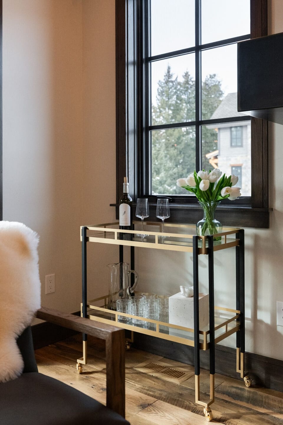 Stylish bar cart setup perfect for evening drinks and entertaining