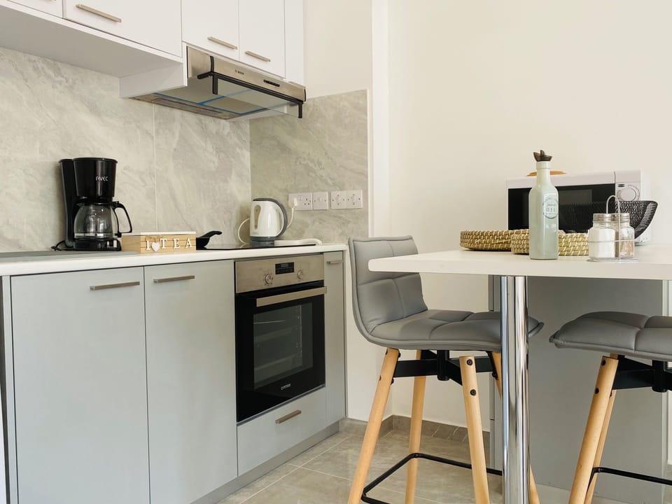 Apartment, 1 Double Bed, City View | Private kitchen | Coffee/tea maker, full-size fridge, microwave, oven