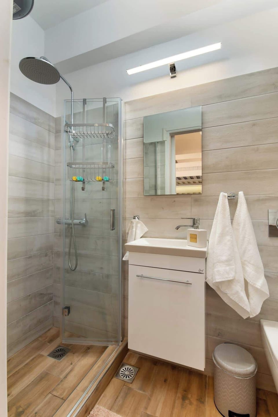Clean Bathroom with Walk-In Shower and Contemporary Fixtures