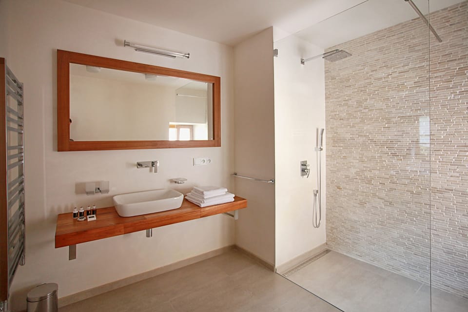 Deluxe Double Room | Bathroom | Hair dryer, slippers, towels, soap