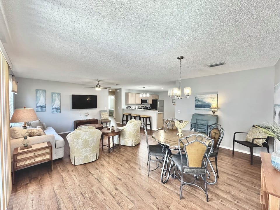 Open Concept: Dining, Living Room & Kitchen