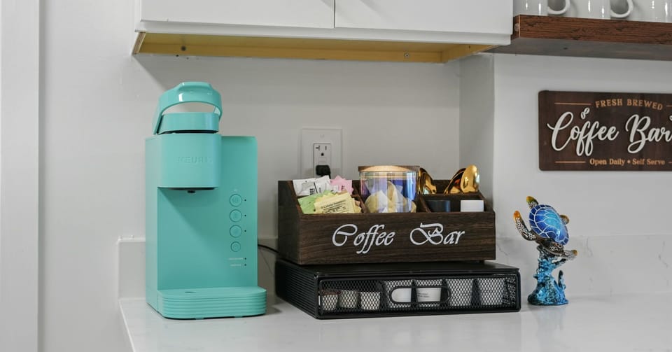 Start your morning slowly with fresh coffee at this bright coastal coffee bar