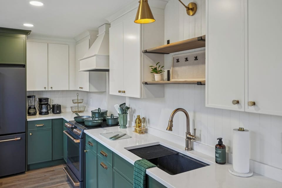 Check out this new, fully equipped modern kitchen with new GE Cafe appliances.