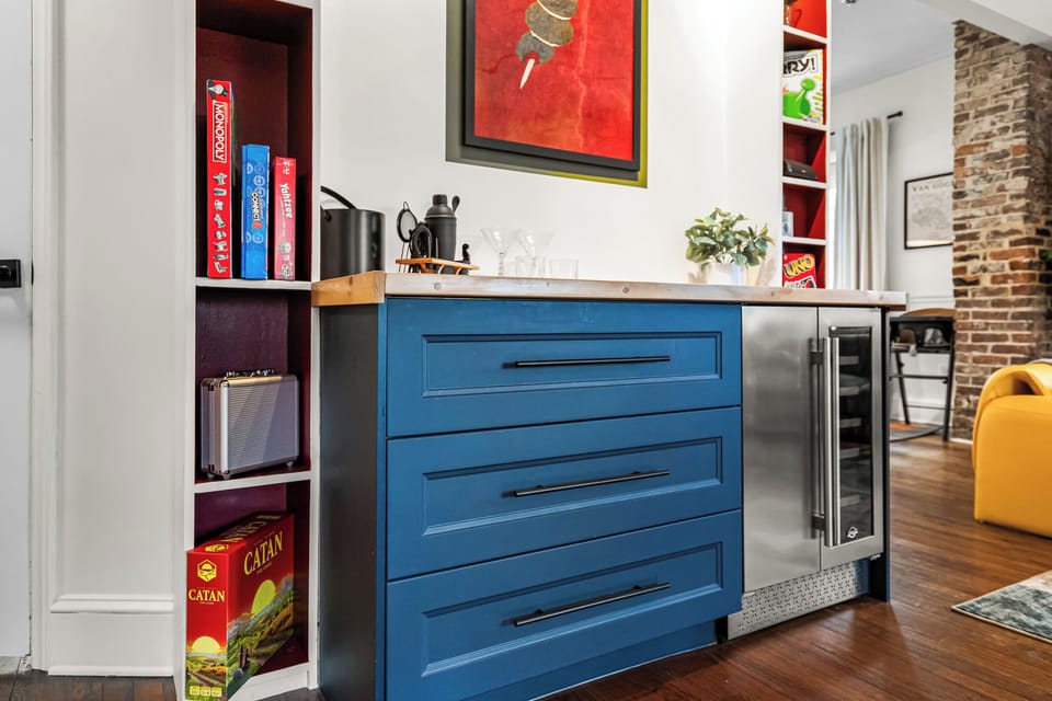 Wine fridge and shelf drawers