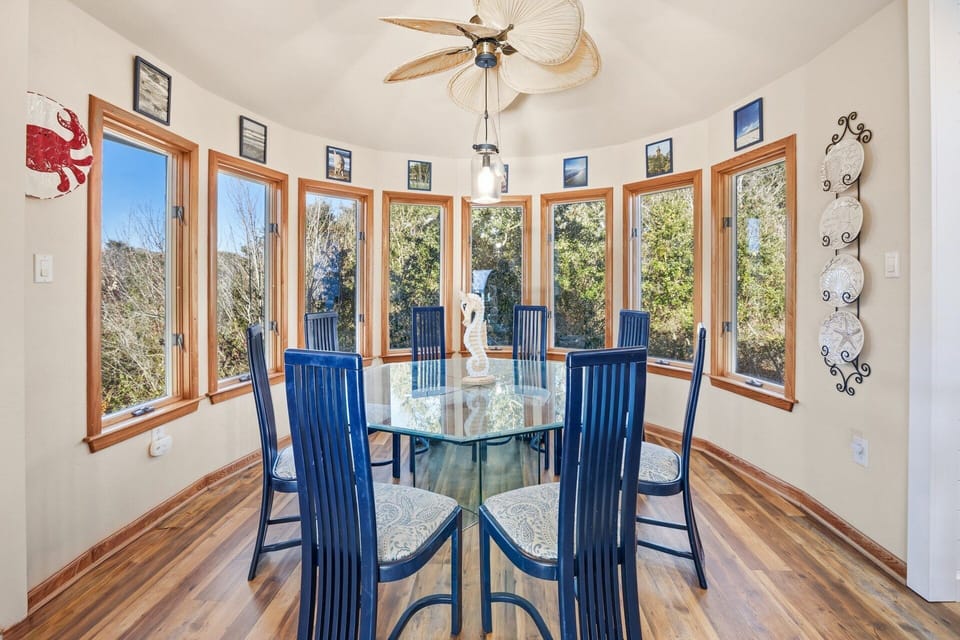 The dining area is perfectly positioned for shared meals and family conversations.