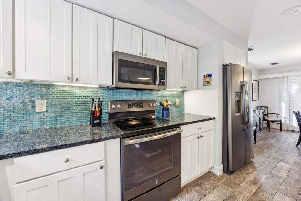 All you cooking needs will be met with a range, oven, and microwave
