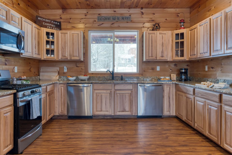 Spacious kitchen with modern appliances.