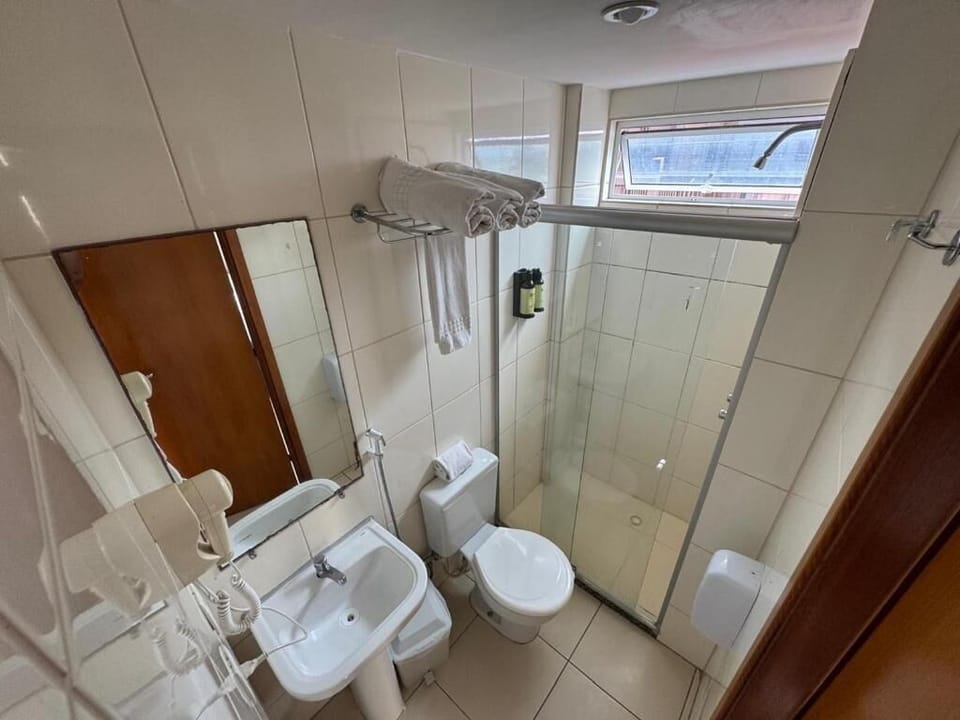 Shower, towels, soap, shampoo