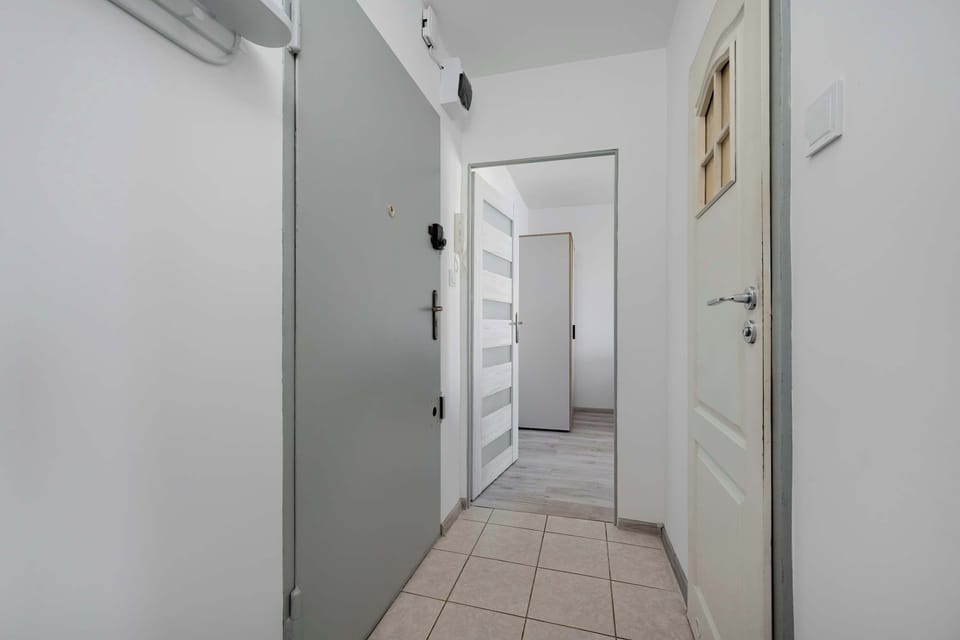 Apartment hallway with internal doors.