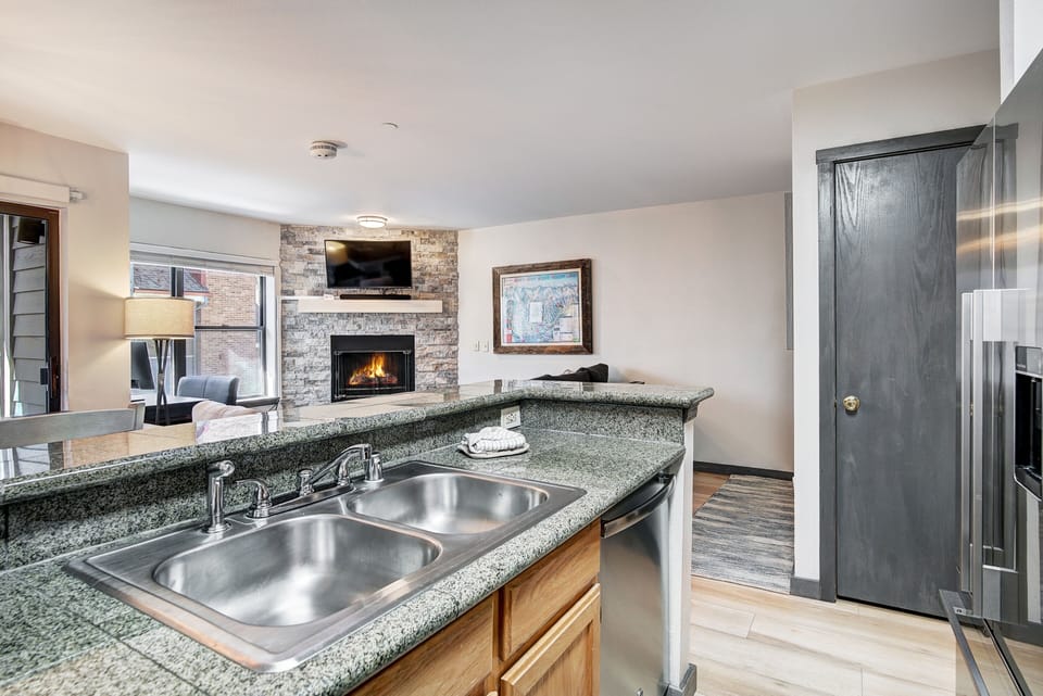 Fireplace, Indoors, Sink, Sink Faucet, Kitchen