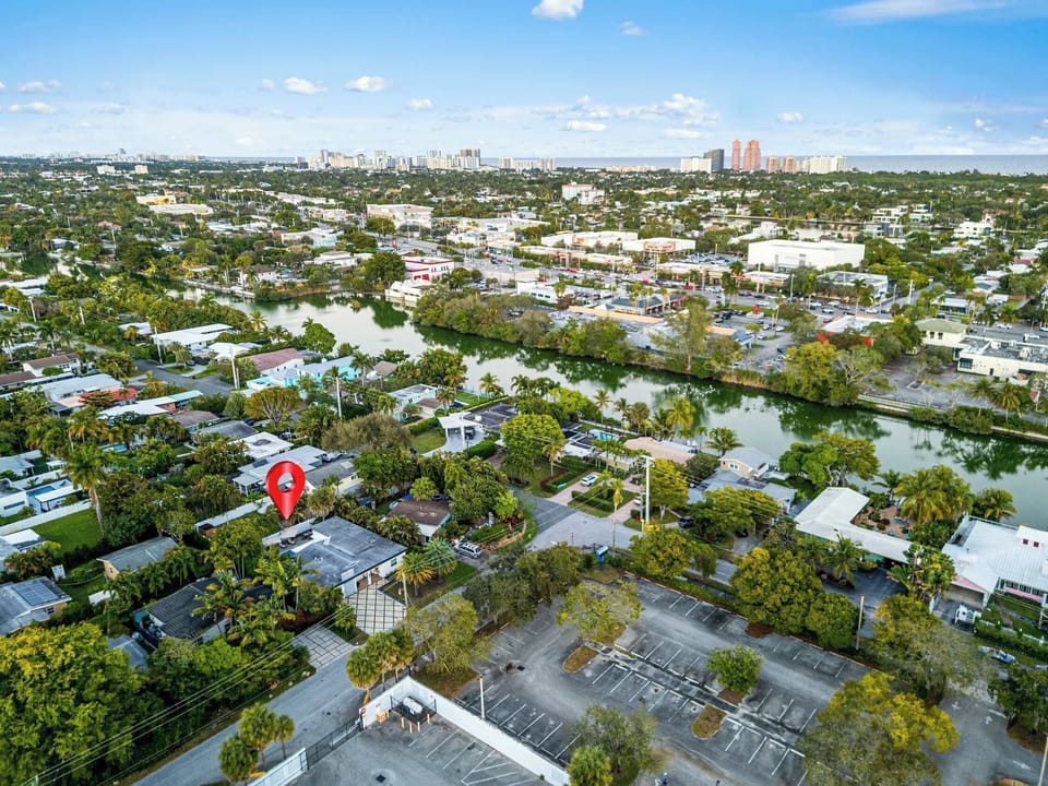 The neighbourhood from above, with the house marked.