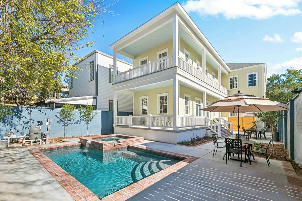 Pool area facing the rear of the home