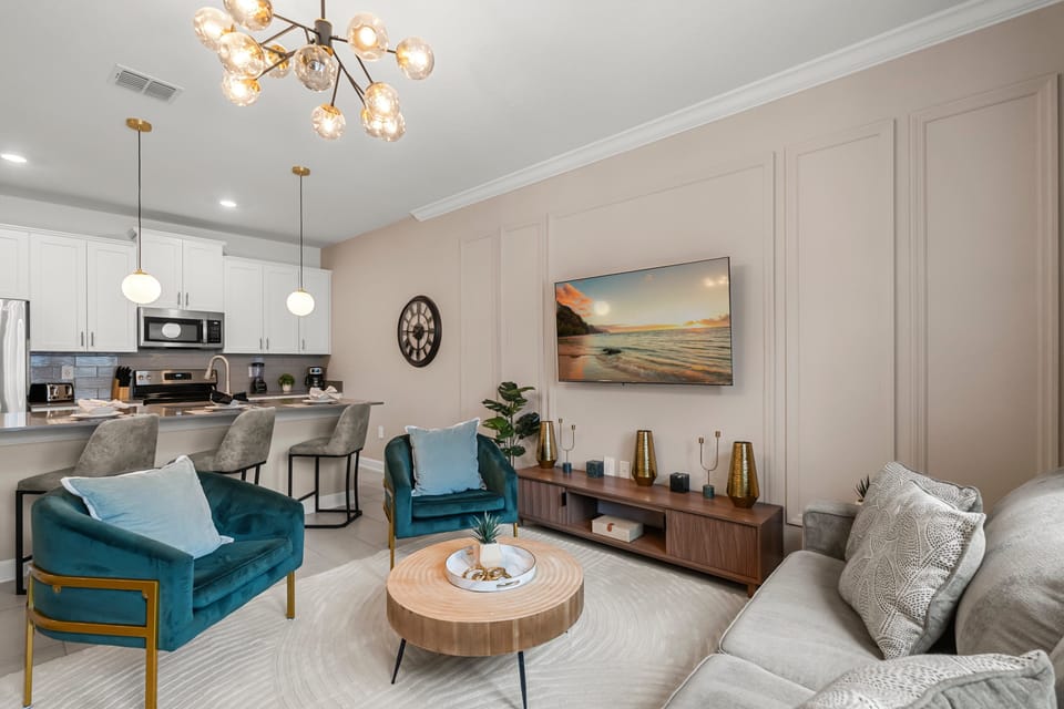 Open space to enjoy the sofa while other guests cook in the kitchen. 