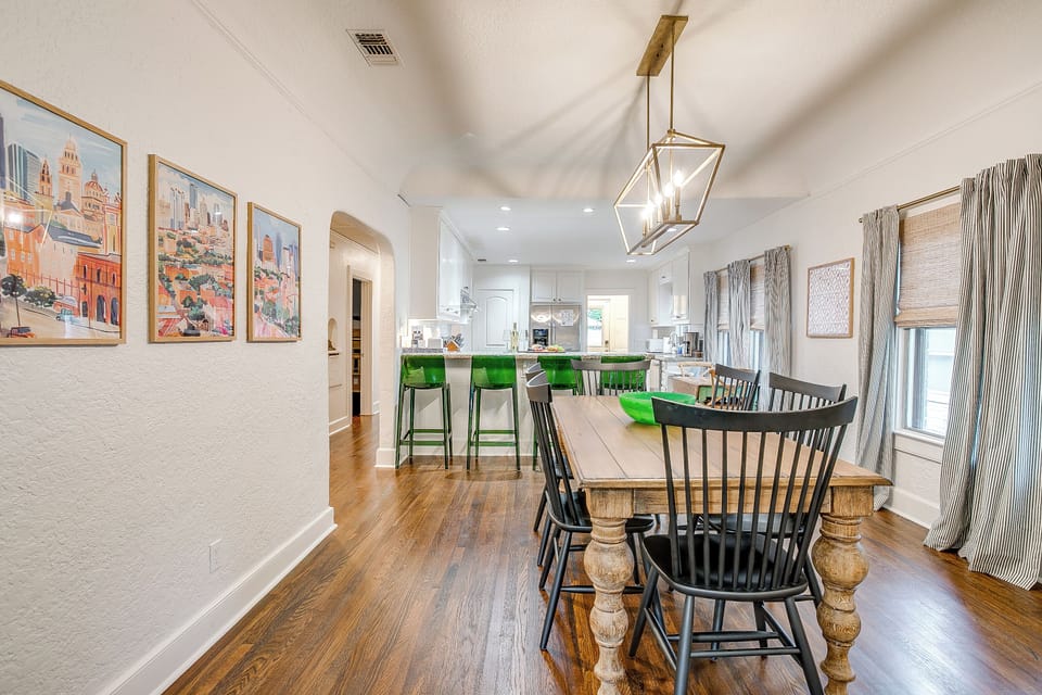 Spacious dining area with comfortable seating for gathering and meals