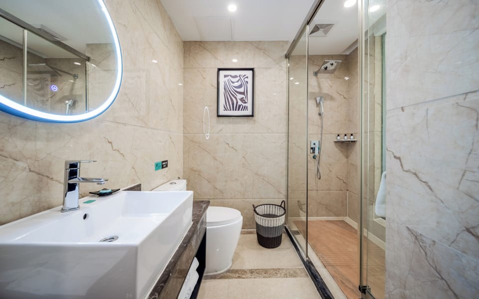Luxury Twin Room, City View | Bathroom | Free toiletries, hair dryer, slippers, towels