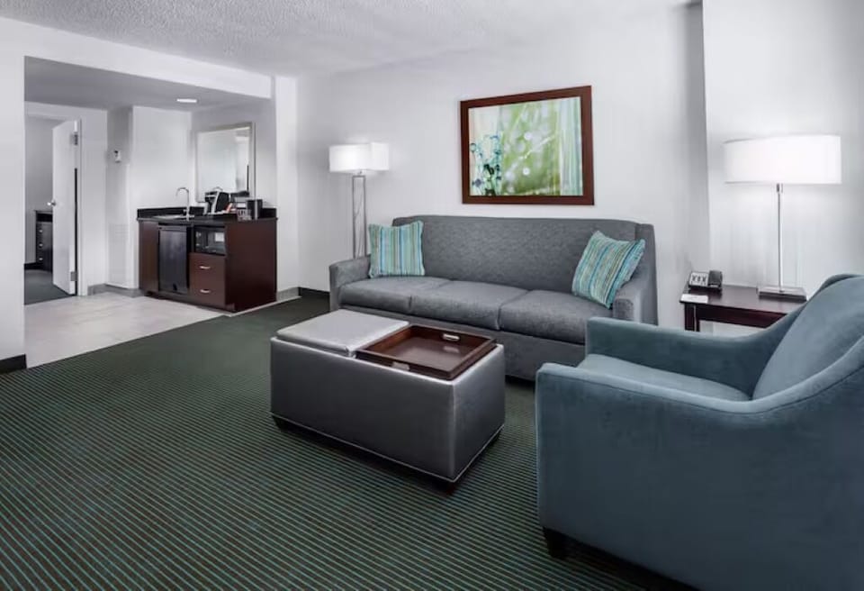 Sip coffee and relax in the cozy seating beside the kitchenette.