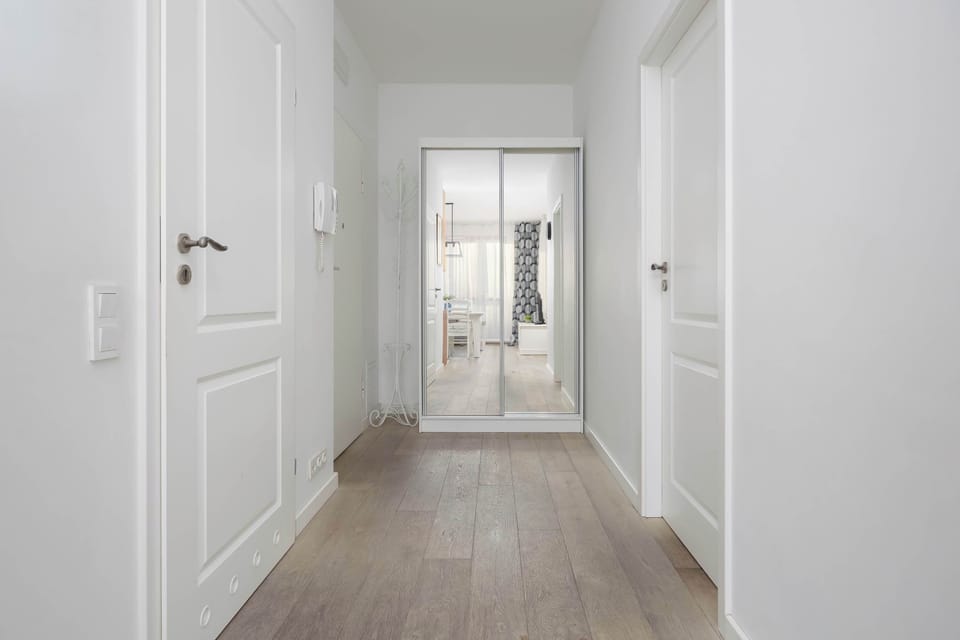 Apartment hallway with modern finish.
