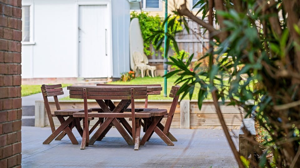 Outdoor dining patio ideal for morning coffee or sunset meals