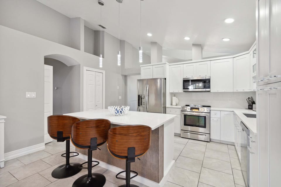 Modern kitchen with stainless steel appliances