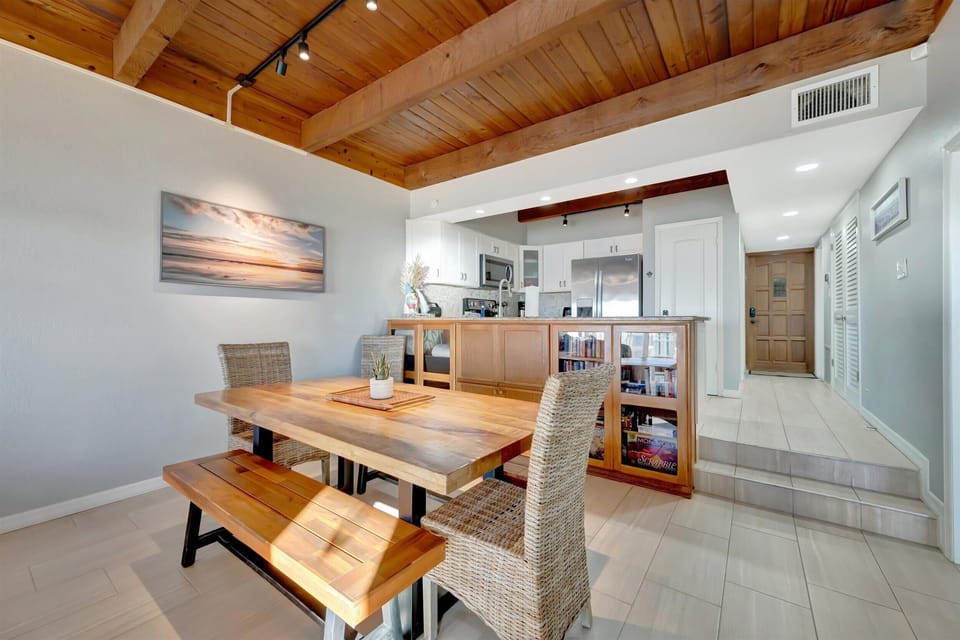 Open dining area flows into kitchen