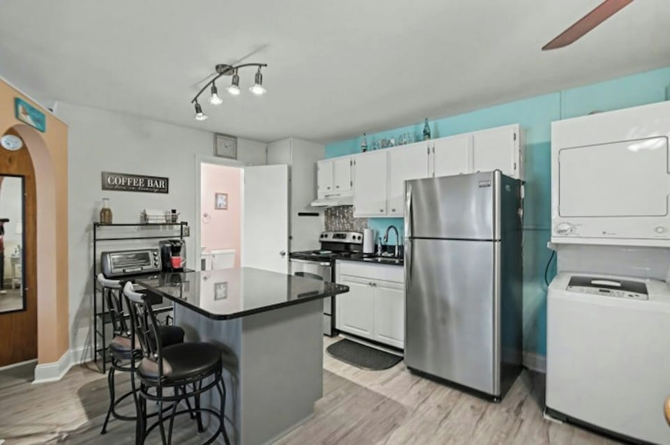 An updated kitchen makes preparing meals a breeze.