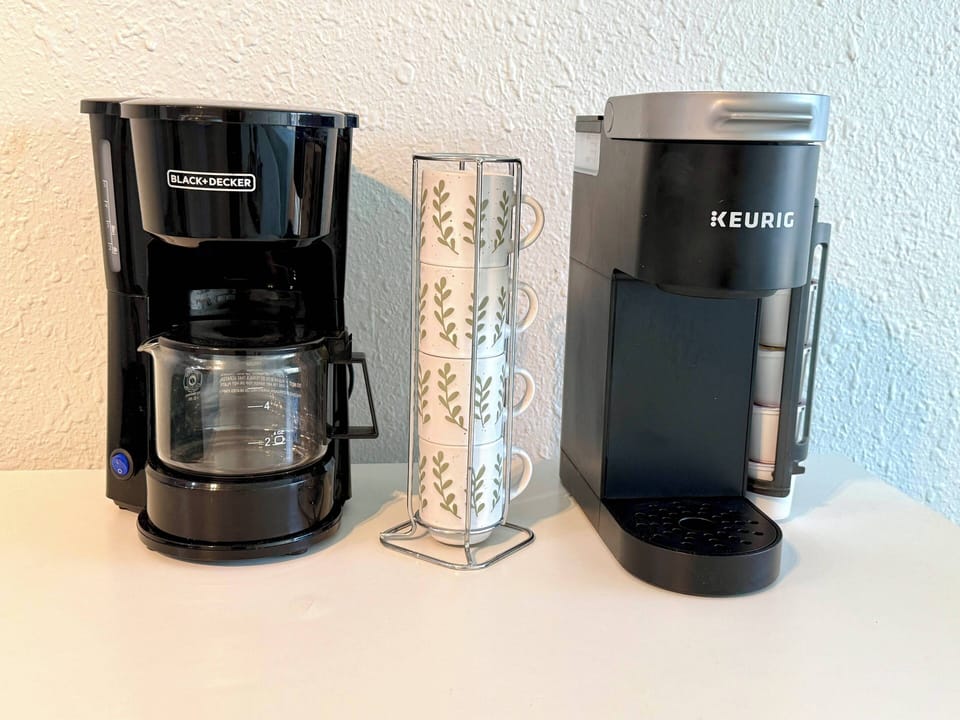 Coffee station with coffee maker and essentials to start your day with ease
