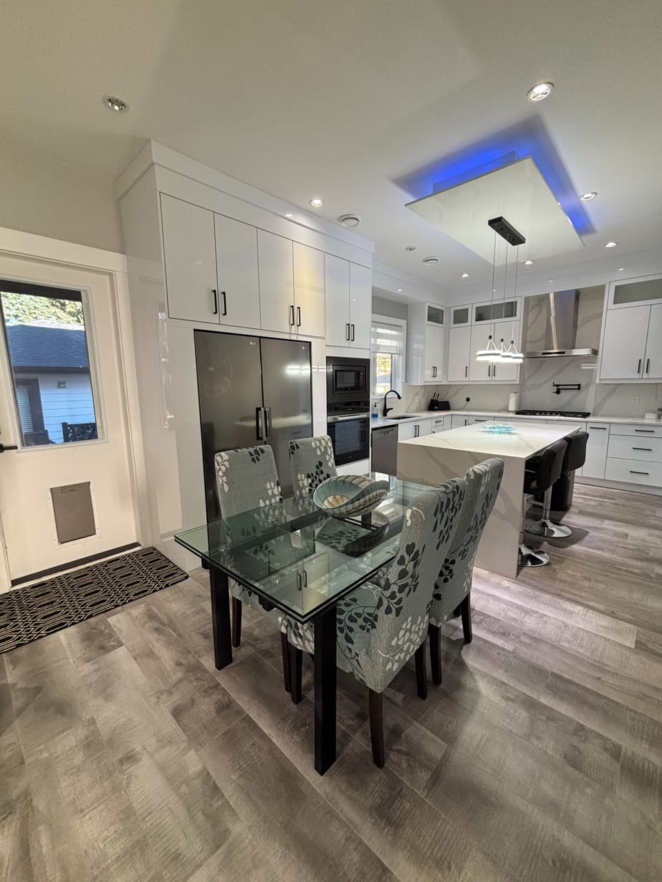 Large executive kitchen and door to back deck, spa bool and barbecue