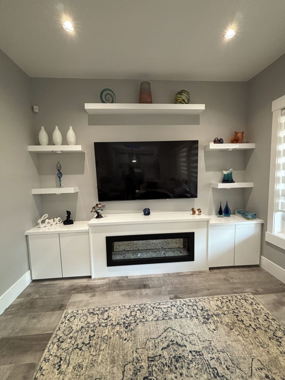 Secondary living room TV and gas fireplace with color changing lights