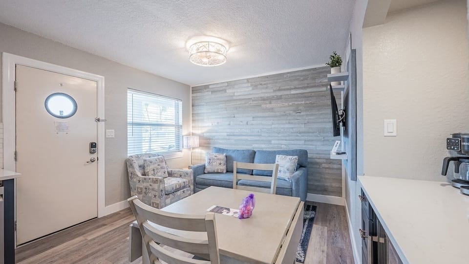 Gather after the beach in a cozy, sunlit lounge.