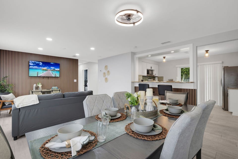 Dining space that can accommodate 4-6 guests, perfect for meals and game nights