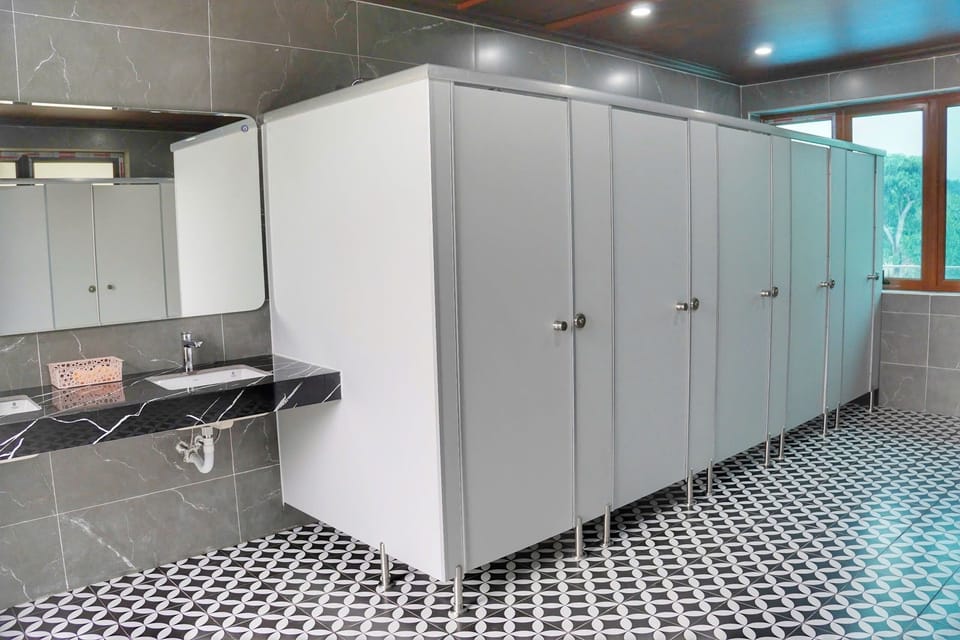 Shower, hair dryer, toilet paper