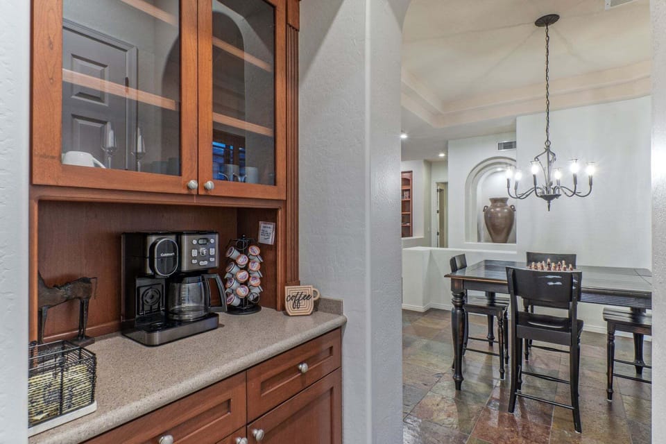 Both Keurig and drip coffee makers are supplied.