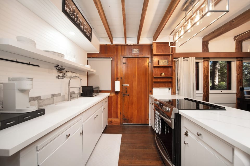 kitchen stocked with your essentials to cook and fully stocked coffee pods. 