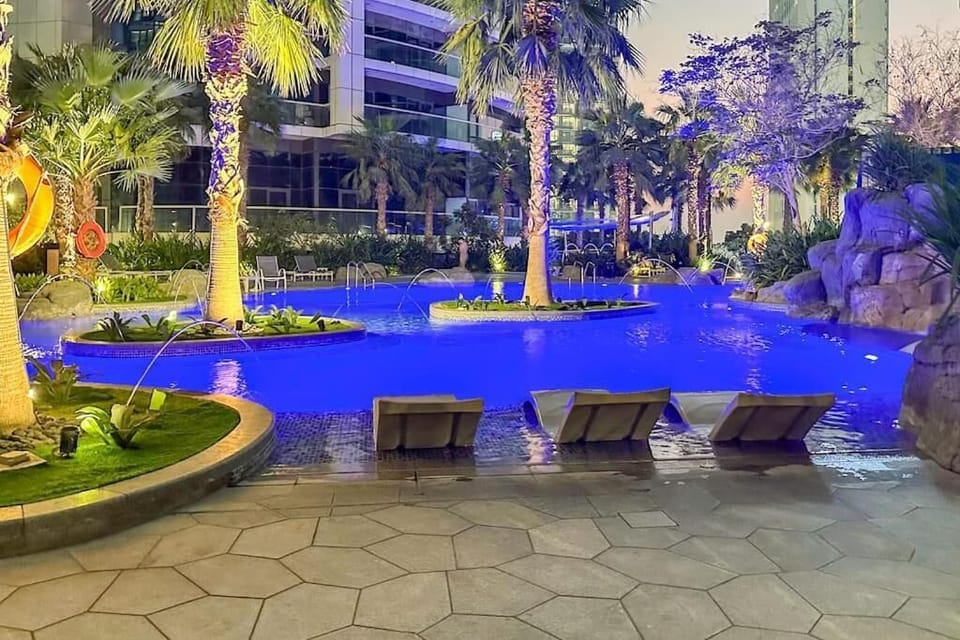 Hotel pool at night