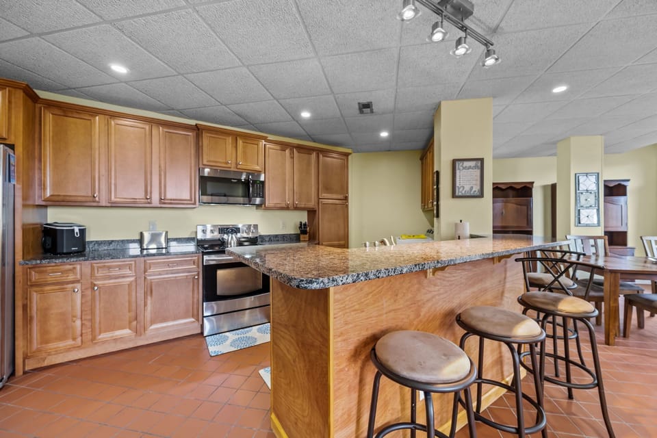 Kitchen island with bar seating designed for casual meals and group gathering
