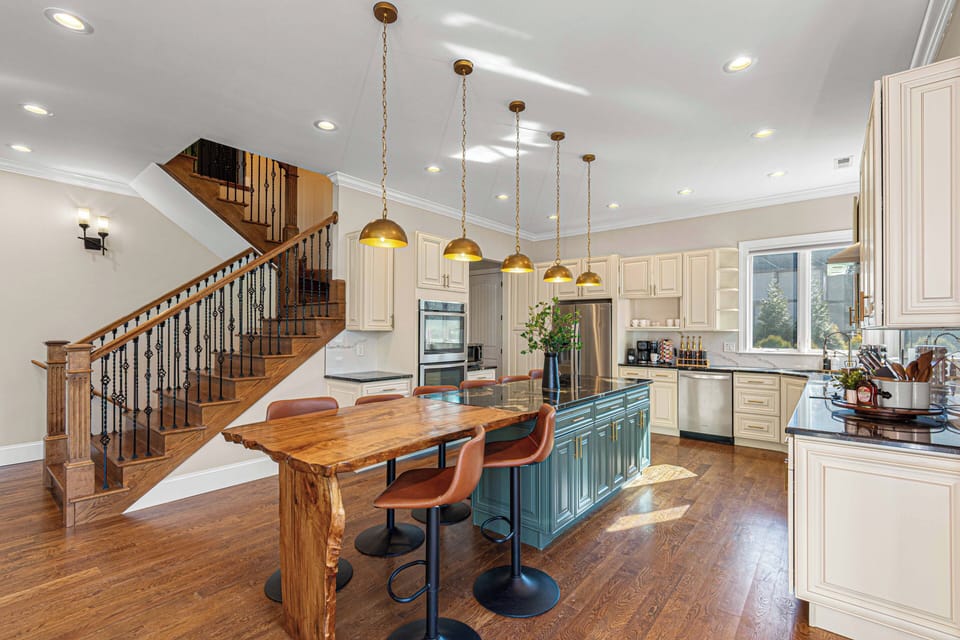 Spacious kitchen with large island and seating