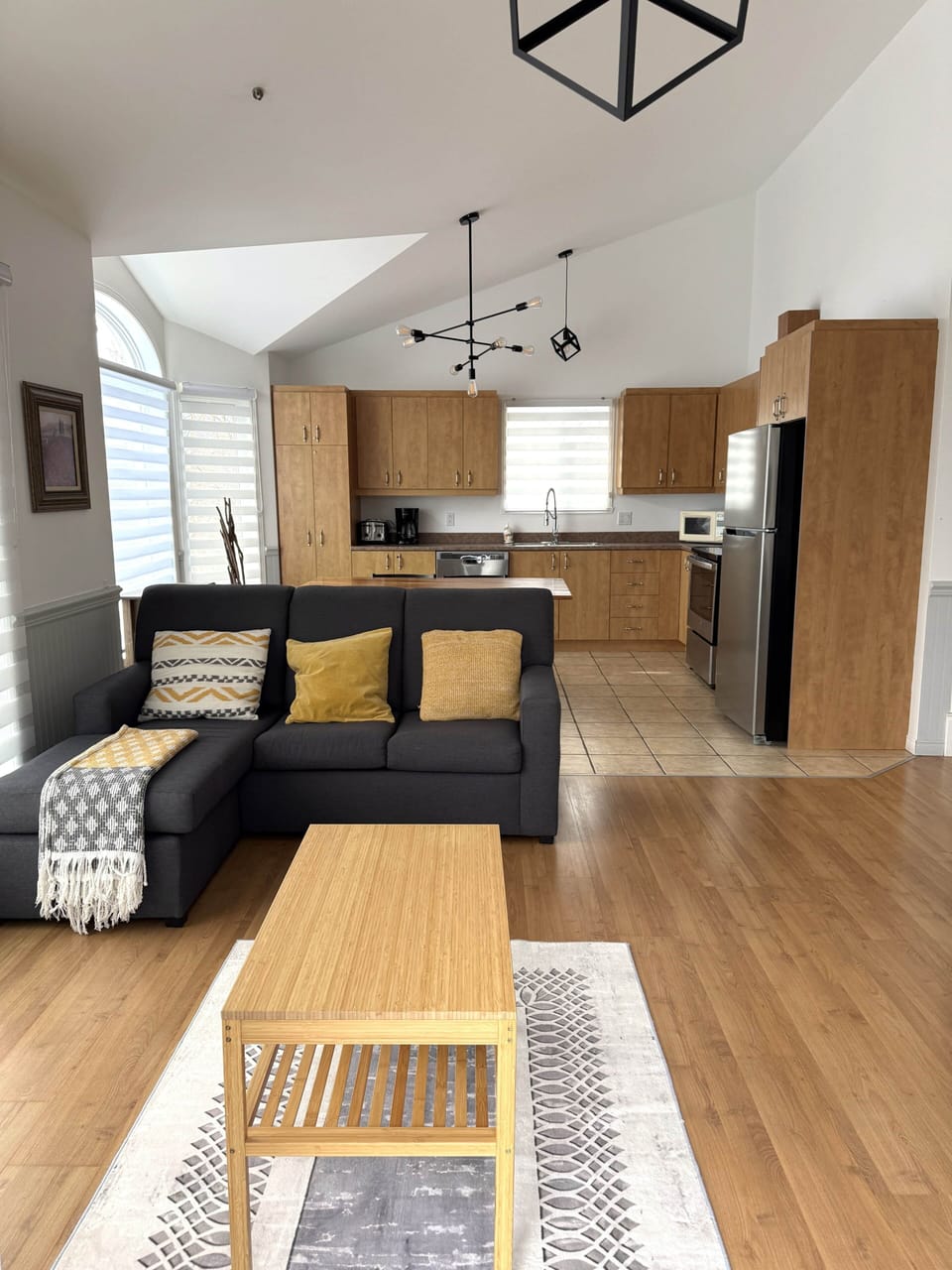 View of living room and kitchen