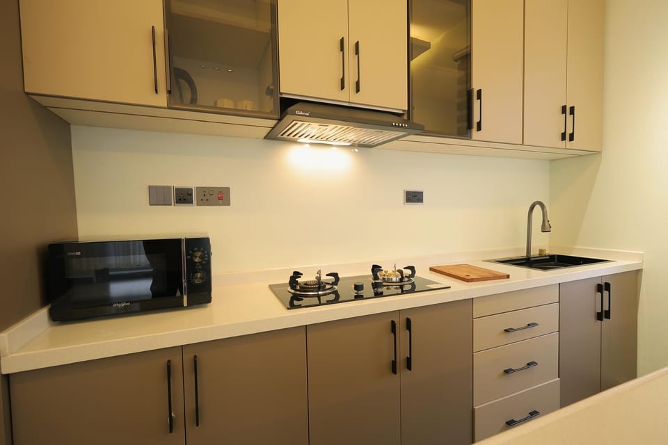 Panoramic Apartment, 1 Bedroom, Balcony, Hill View | Private kitchen | Full-size fridge, microwave, oven, stovetop