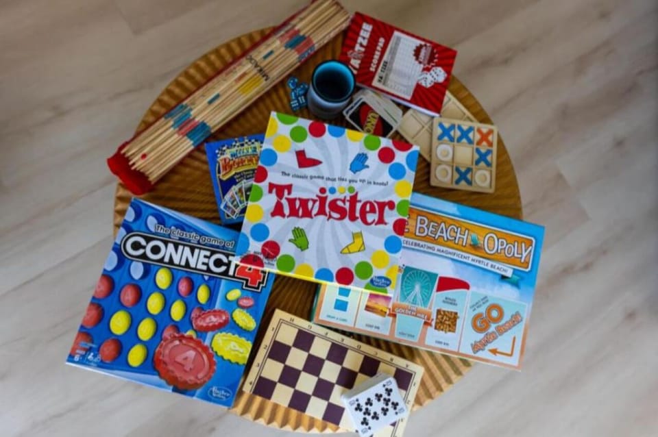 Challenge friends to giant chess and laid-back indoor games.