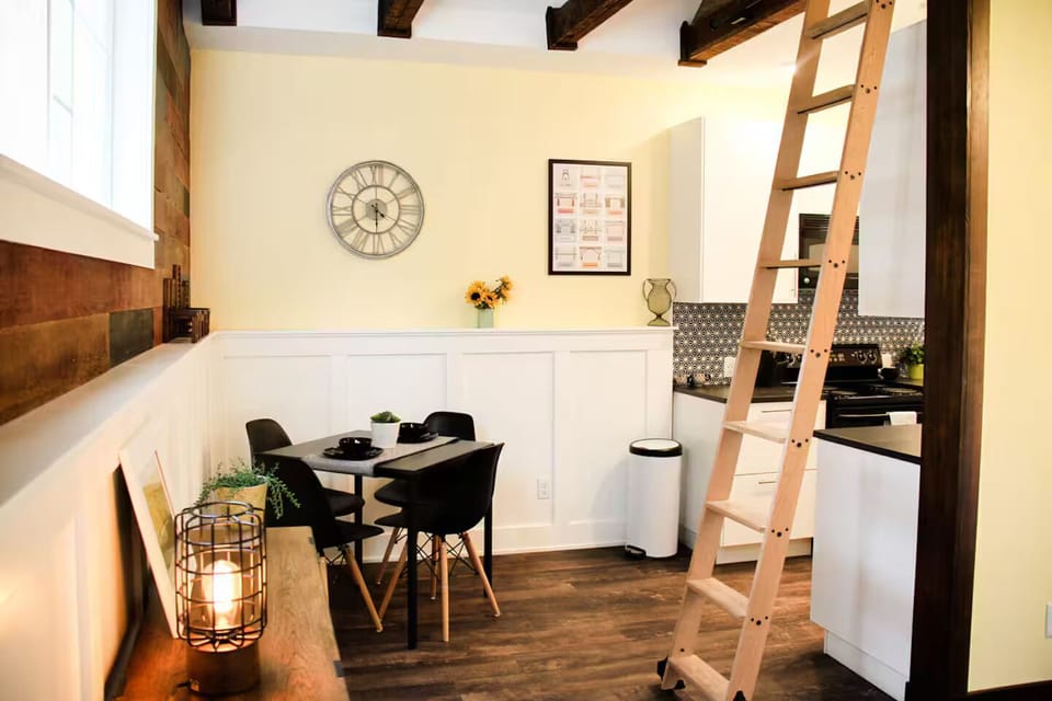 Kitchen table doubles as a comfortable work station.