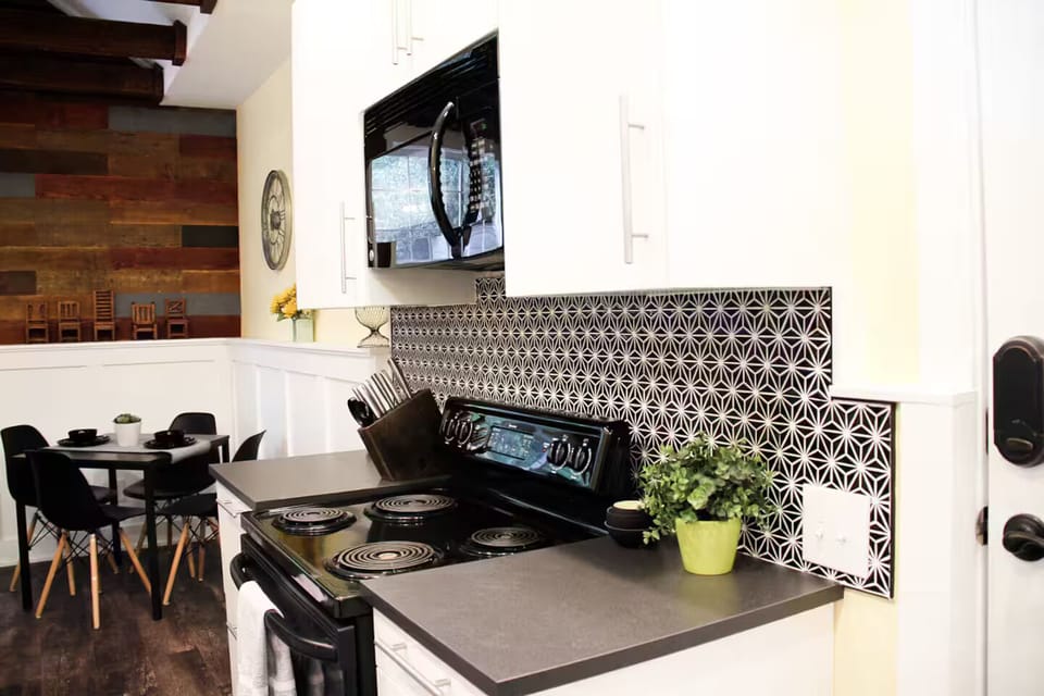 Fully stocked kitchen provides everything you need to make breakfast or dinner.